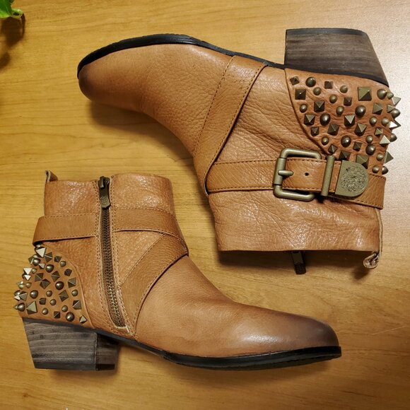 Vince Camuto Marcin Leather Studded Ankle Bootie Tan Brown - (8.5B / 38.5) - Picture 7 of 16
